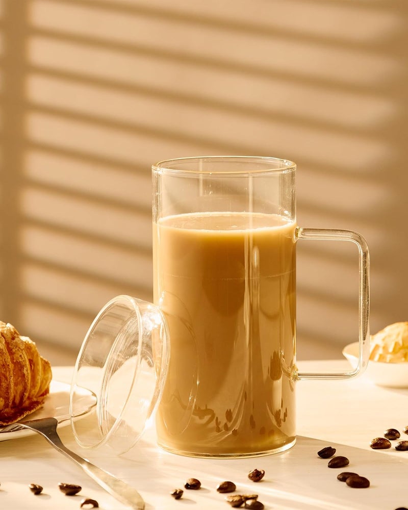 FLFK 20 oz Glass Coffee Mug with Lid - Large Clear Tea Mug, Beer Mug and Big Coffee Mug - Image 3
